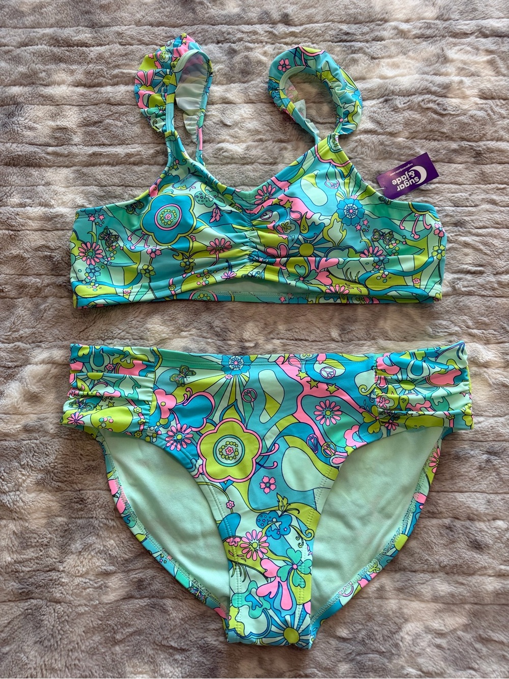 Sugar & Jade Two-Piece Floral Swim Set - Turquoise & Pink Swimsuit
